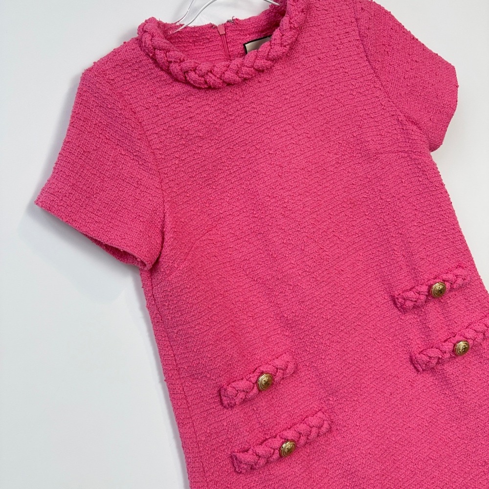 Tuckernuck Jackie Shift Tweed Dress Women S Pink Braided Lion Gold Buttons Mini - Picture 3 of 14